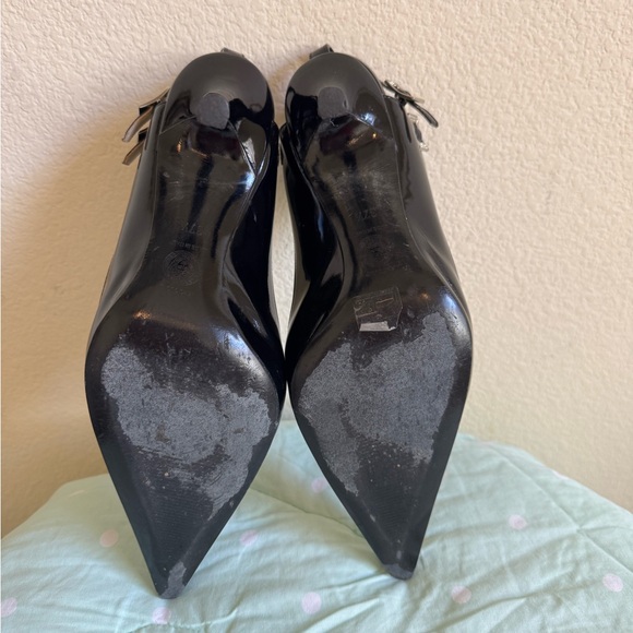 VINTAGE Versace Black Sling back Heels Womens size 37 1/2 - Picture 11 of 16